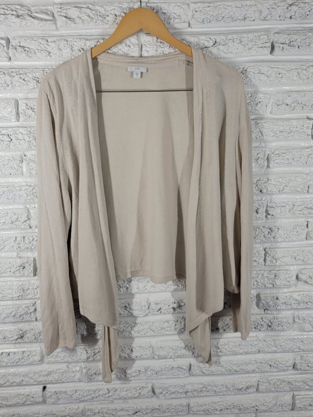 J Jill Womens XL Beige Linen Blend Open Front Cardigan Sweater Long Sleeve A3E